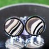 Fordite Cufflinks - 15 Round x 3mm Thick - Silver Colored Titainum          (126) - Image 2