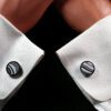 Fordite Cufflinks - 15 Round x 3mm Thick - Silver Colored Titainum          (126) - Image 3