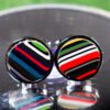 Fordite Cufflinks - 15 Round x 2mm Thick - Black Colored Titainum          (130) - Image 2