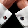 Fordite Cufflinks - 15 Round x 2mm Thick - Black Colored Titainum          (130) - Image 3