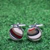 Fordite Cufflinks - 15 Round x 2mm Thick - Silver Colored Titainum          (131)