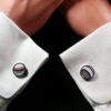 Fordite Cufflinks - 15 Round x 2mm Thick - Silver Colored Titainum          (131) - Image 3