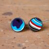 Fordite Cufflinks - 18 Round x 2mm Thick - Silver Colored Titainum          (146)