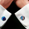 Fordite Cufflinks - 18 Round x 2mm Thick - Silver Colored Titainum          (146) - Image 3