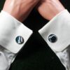 Fordite Cufflinks - 25 Round x 2mm Thick - Silver Colored Titainum          (148)