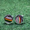 Fordite Cufflinks - 15 Round x 3mm Thick - Silver Colored Titainum          (150)