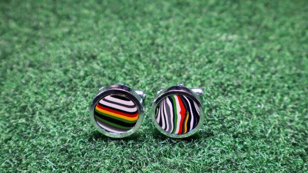 Fordite Cufflinks - 15 Round x 3mm Thick - Silver Colored Titainum          (150)