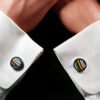 Fordite Cufflinks - 15 Round x 3mm Thick - Silver Colored Titainum          (150) - Image 3