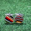 Fordite Cufflinks - 15 Round x 2mm Thick - Silver Colored Titainum          (153)