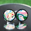 Fordite Cufflinks - Premium Fordite - 15 Round x 2mm Thick - Black Colored Titainum          (156) - Image 2