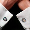 Fordite Cufflinks - Premium Fordite - 15 Round x 2mm Thick - Black Colored Titainum          (156) - Image 3