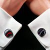 Fordite Cufflinks - 25 Round x 3mm Thick - Silver Colored Titainum          (164) - Image 3