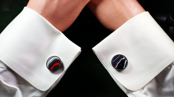 Fordite Cufflinks - 25 Round x 3mm Thick - Silver Colored Titainum          (164) - Image 3