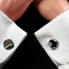 Fordite Cufflinks - 18 Round x 2mm Thick - Silver Colored Titainum          (165) - Image 3