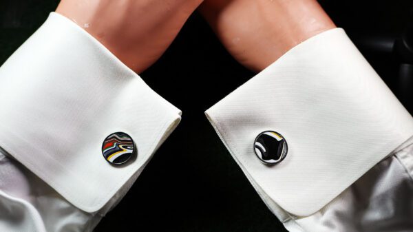 Fordite Cufflinks - 18 Round x 2mm Thick - Silver Colored Titainum          (165) - Image 3