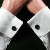 Fordite Cufflinks - 15 Round x 2mm Thick - Black Colored Titainum          (166)