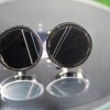 Fordite Cufflinks - 15 Round x 2mm Thick - Black Colored Titainum          (166) - Image 2