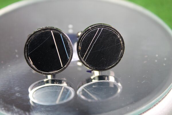 Fordite Cufflinks - 15 Round x 2mm Thick - Black Colored Titainum          (166) - Image 2