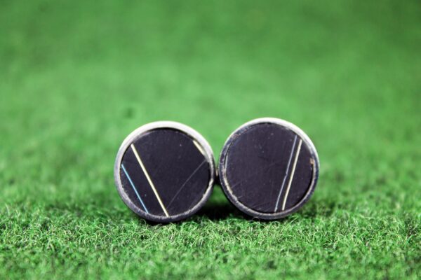 Fordite Cufflinks - 15 Round x 2mm Thick - Black Colored Titainum          (166) - Image 3