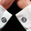 Fordite Cufflinks - 25 Round x 2mm Thick - Silver Colored Titainum          (168) - Image 3