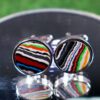 Fordite Cufflinks - 15 Round x 2mm Thick - Silver Colored Titainum          (175) - Image 2