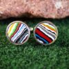 Fordite Cufflinks - 15 Round x 2mm Thick - Silver Colored Titainum          (175) - Image 3