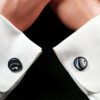 Fordite Cufflinks - 15 Round x 2mm Thick - Black Colored Titainum          (178) - Image 3
