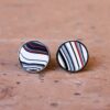 Fordite Cufflinks - 18 Round x 2mm Thick - Silver Colored Titainum          (180)