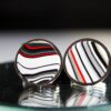 Fordite Cufflinks - 18 Round x 2mm Thick - Silver Colored Titainum          (180) - Image 2
