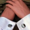 Fordite Cufflinks - 18 Round x 2mm Thick - Silver Colored Titainum          (180) - Image 3