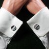 Fordite Cufflinks - 18 Round x 2mm Thick - Silver Colored Titainum          (180) - Image 4