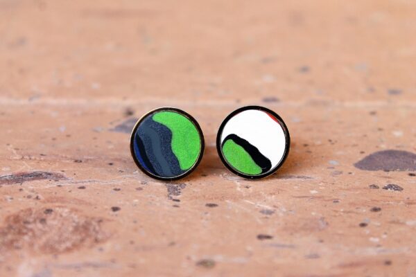 Fordite Cufflinks - 15 Round x 2mm Thick - Gold Colored Titainum          (187)