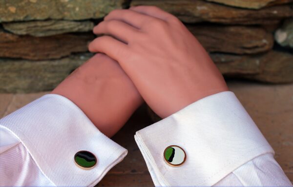 Fordite Cufflinks - 15 Round x 2mm Thick - Gold Colored Titainum          (187) - Image 2