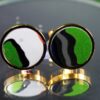 Fordite Cufflinks - 15 Round x 2mm Thick - Gold Colored Titainum          (187) - Image 5