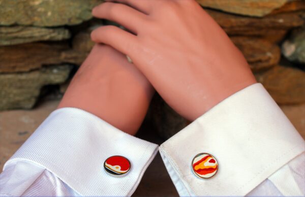 Fordite Cufflinks - 18 Round x 2mm Thick - Silver Colored Titainum          (190) - Image 2