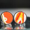 Fordite Cufflinks - 18 Round x 2mm Thick - Silver Colored Titainum          (190) - Image 3