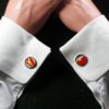 Fordite Cufflinks - 18 Round x 2mm Thick - Silver Colored Titainum          (190) - Image 4