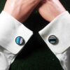 Fordite Cufflinks - 25 Round x 4mm Thick - Silver Colored Titainum          (191)