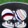 Fordite Cufflinks - 18 Round x 2mm Thick - Silver Colored Titainum          (194) - Image 2