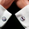 Fordite Cufflinks - 18 Round x 2mm Thick - Silver Colored Titainum          (194) - Image 3