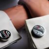 Fordite Cufflinks - 25 Round x 4mm Thick - Silver Colored Titainum          (198) - Image 3