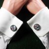 Fordite Cufflinks - 25 Round x 4mm Thick - Silver Colored Titainum          (198) - Image 4