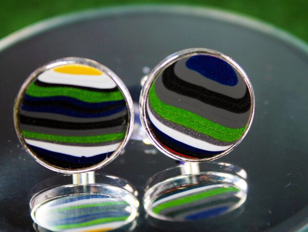 Fordite Cufflinks - 25 Round x 1mm Thick - Silver Colored Brass          (203) - Image 2