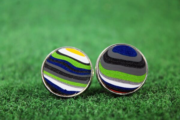 Fordite Cufflinks - 25 Round x 1mm Thick - Silver Colored Brass          (203) - Image 3