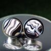 Fordite Cufflinks - 25 Round x 4mm Thick - Silver Colored Titainum          (207)