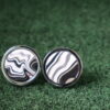 Fordite Cufflinks - 25 Round x 4mm Thick - Silver Colored Titainum          (207) - Image 2