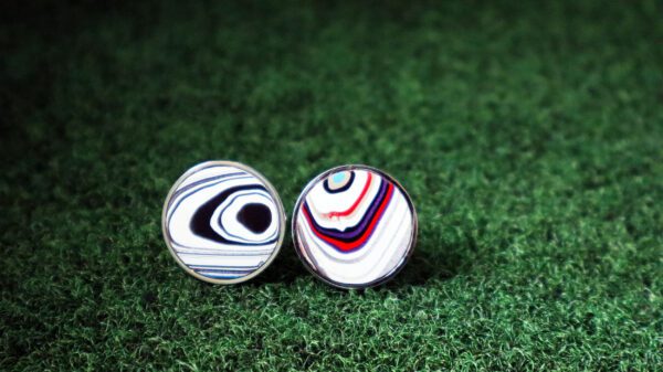 Fordite Cufflinks - 25 Round x 2mm Thick - Silver Colored Titainum          (210) - Image 2