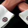 Fordite Cufflinks - 25 Round x 2mm Thick - Silver Colored Titainum          (211) - Image 3