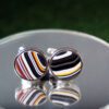 Fordite Cufflinks - 15 Round x 2mm Thick - Silver Colored Titainum          (214)