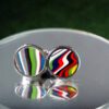 Fordite Cufflinks - 15 Round x 2mm Thick - Silver Colored Titainum          (221)